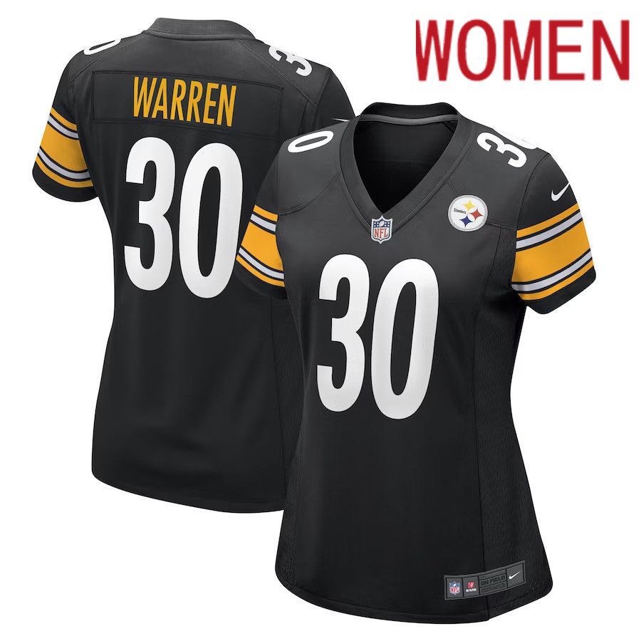 Women Pittsburgh Steelers 30 Jaylen Warren Nike Black Game Player NFL Jersey